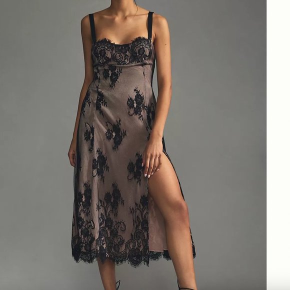 Anthropologie Dresses & Skirts - ⭐️ Lace Side-Slit Floral Classy Party Chic Glam Girly Midi Elegant Slip Dress